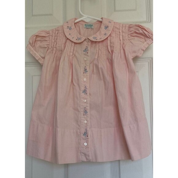 Vtg Pink Baby Dress 1950s Hand Made Philippines Size 18 Months Emboidered Flower - Picture 5 of 10